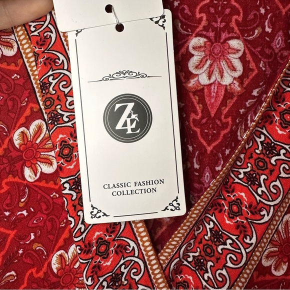 Boho Wrap Dress Red Floral V-Neck Flutter Sleeve Ruffle Hem Cottagecore S FLOWY - Picture 7 of 13